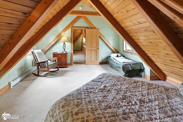33405 Keystone Dr, Soldotna, AK 99669 - bedroom with carpet flooring, baseboard heating, and wooden ceiling