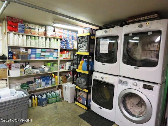 laundry area with stacked washer and dryer