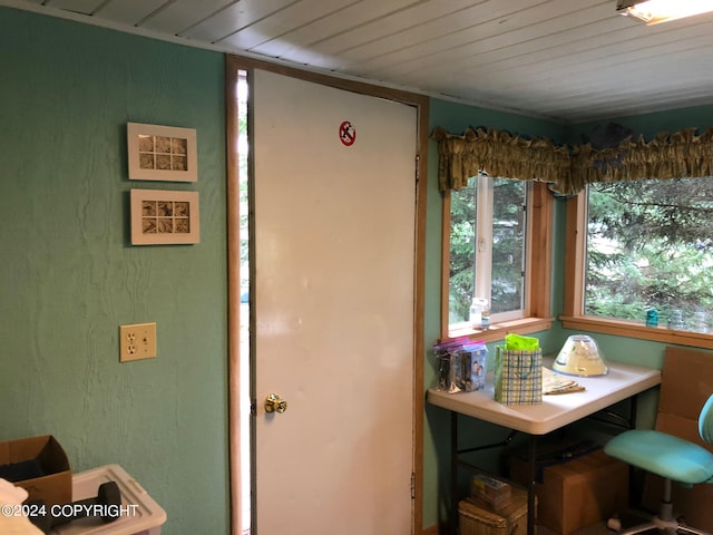 interior space with wooden ceiling