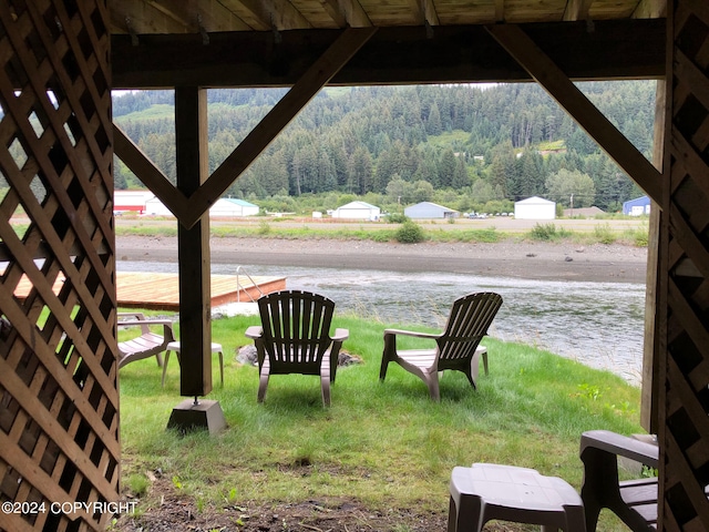 view of yard with a water view