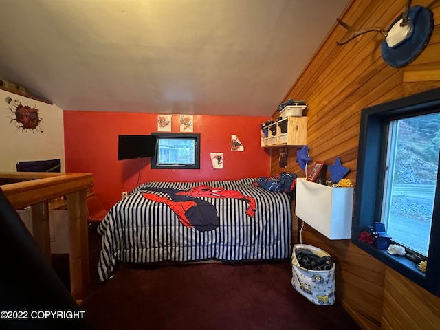 bedroom featuring vaulted ceiling