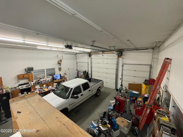 garage with a garage door opener