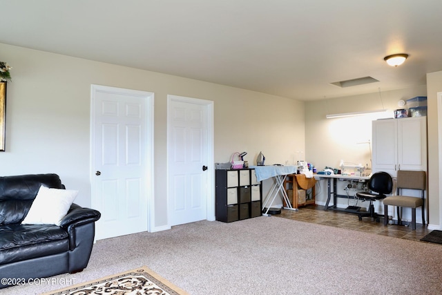 office with dark colored carpet