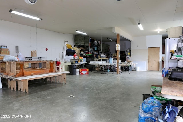 garage featuring a workshop area