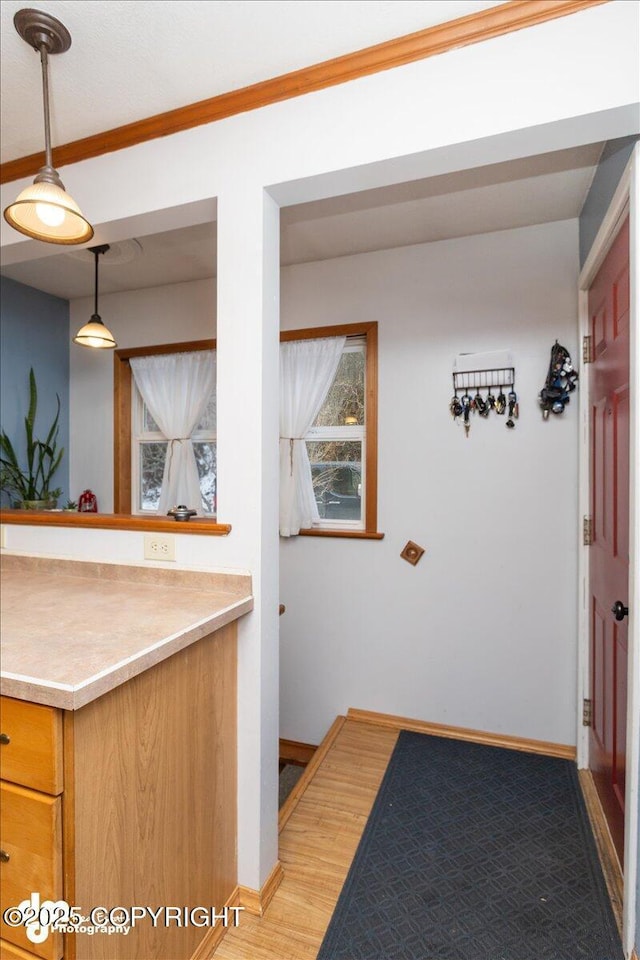 interior space with baseboards and ornamental molding