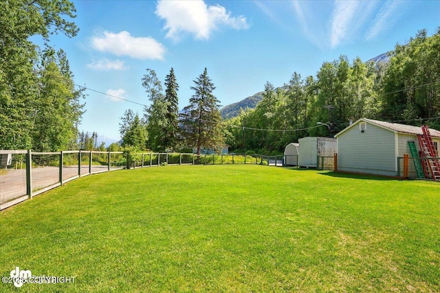 10833 E Twin Peaks Ct, Palmer, AK 99645 - view of yard featuring a mountain view and an outdoor structure
