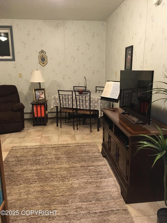 1832 Nerka Loop, Dillingham, AK 99576 - sitting room with light tile patterned floors, baseboard heating, and wallpapered walls