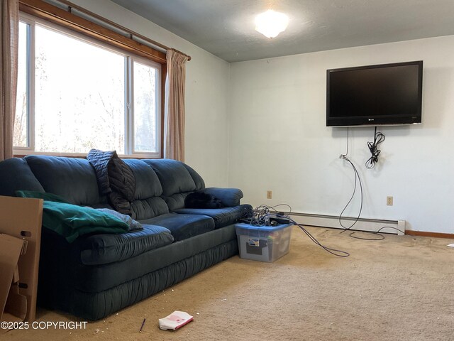 1832 Nerka Loop, Dillingham, AK 99576 - carpeted living area with a baseboard heating unit and baseboards