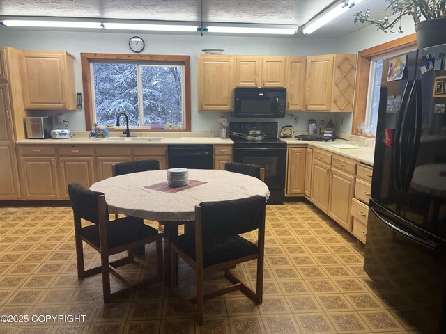 1832 Nerka Loop, Dillingham, AK 99576 - kitchen featuring black appliances, a sink, light brown cabinets, and light countertops