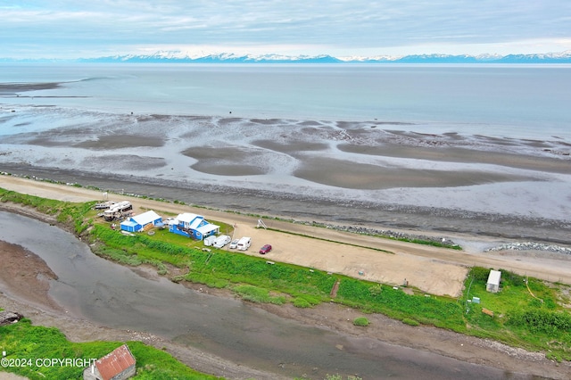 15264 Airport Ln, Ninilchik, AK 99639 - birds eye view of property with a beach view and a water and mountain view