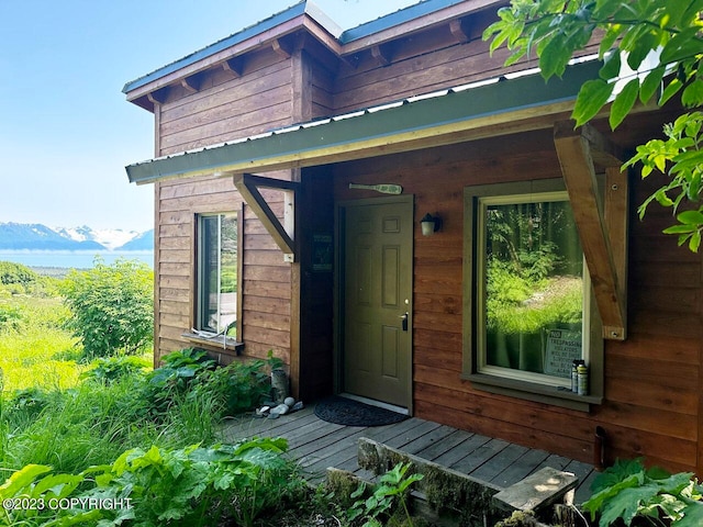 doorway to property with a mountain view