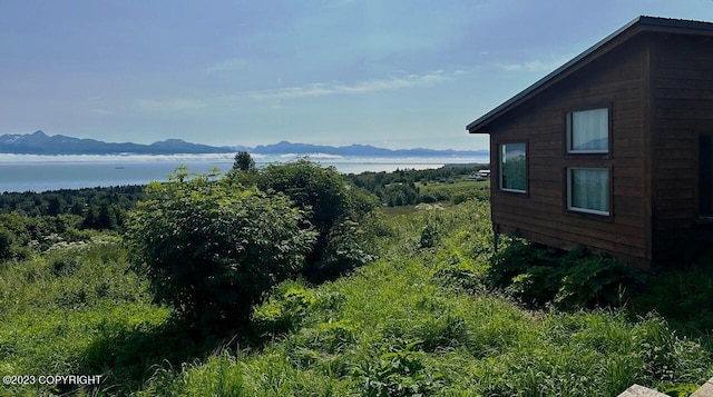 view of mountain feature with a water view