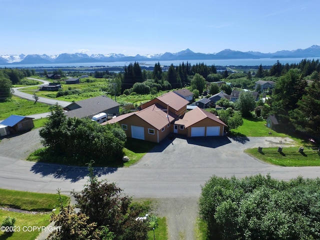 drone / aerial view with a mountain view