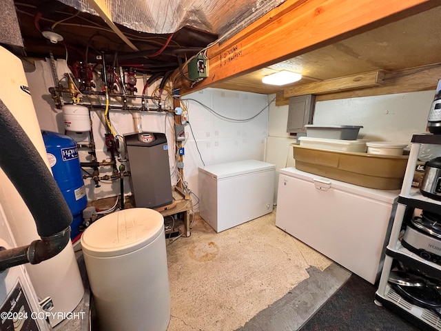 basement with refrigerator