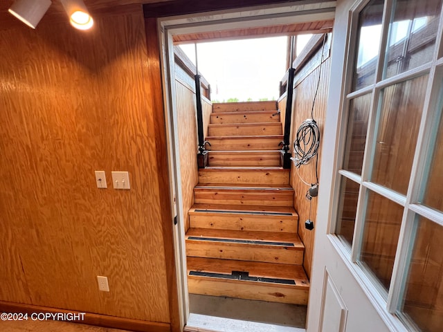 staircase with log walls