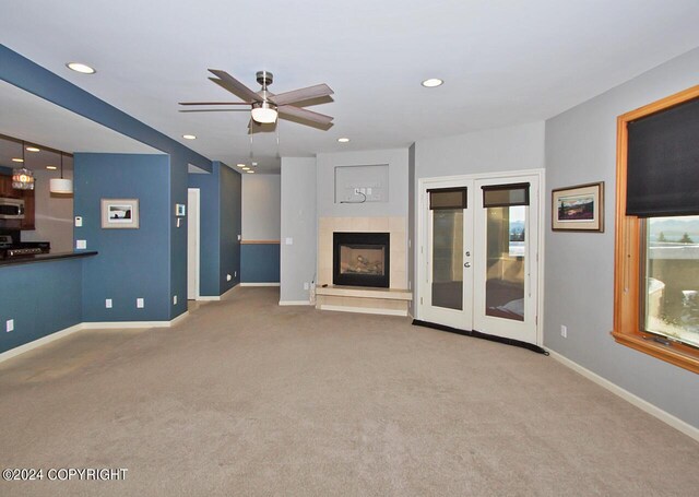 928 Quiet Creek Dr, Homer, AK 99603 - unfurnished living room with carpet, recessed lighting, ceiling fan, and baseboards