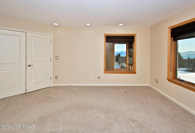 unfurnished room featuring light colored carpet