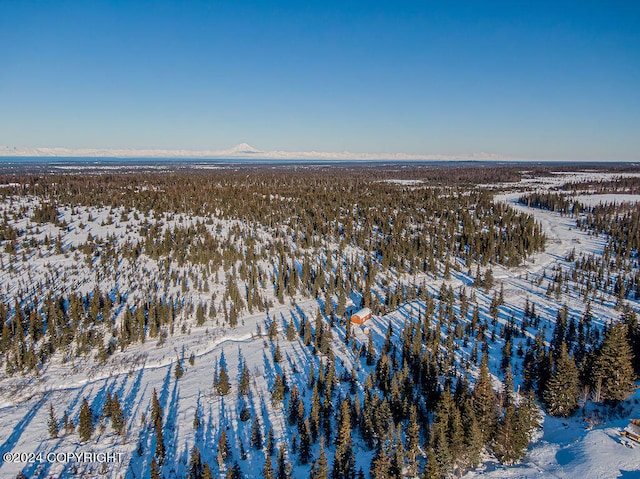 snowy aerial view with a mountain view