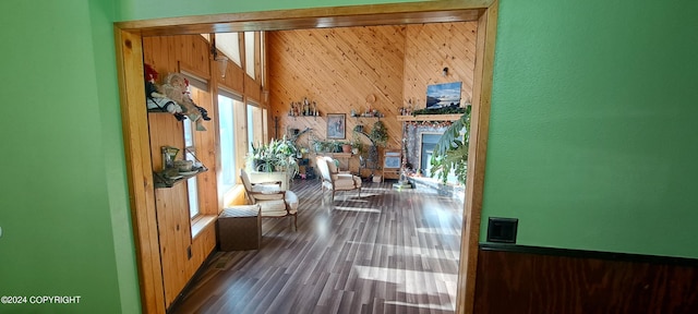 9450 Keshon Cir, Wasilla, AK 99654 - hall featuring wood walls, dark wood finished floors, and a textured wall