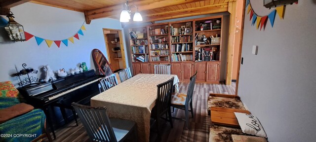 9450 Keshon Cir, Wasilla, AK 99654 - dining space with wood finished floors and wooden ceiling with exposed beams