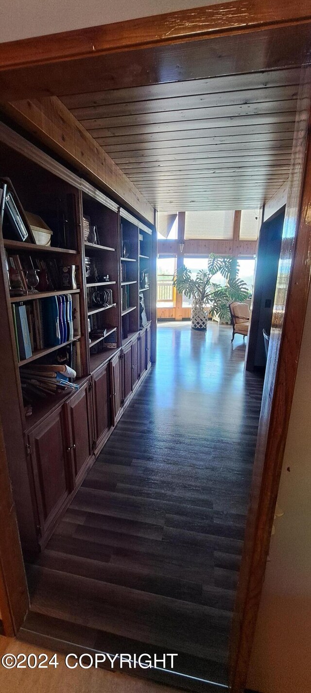 9450 Keshon Cir, Wasilla, AK 99654 - interior space featuring dark wood-style flooring and wood ceiling
