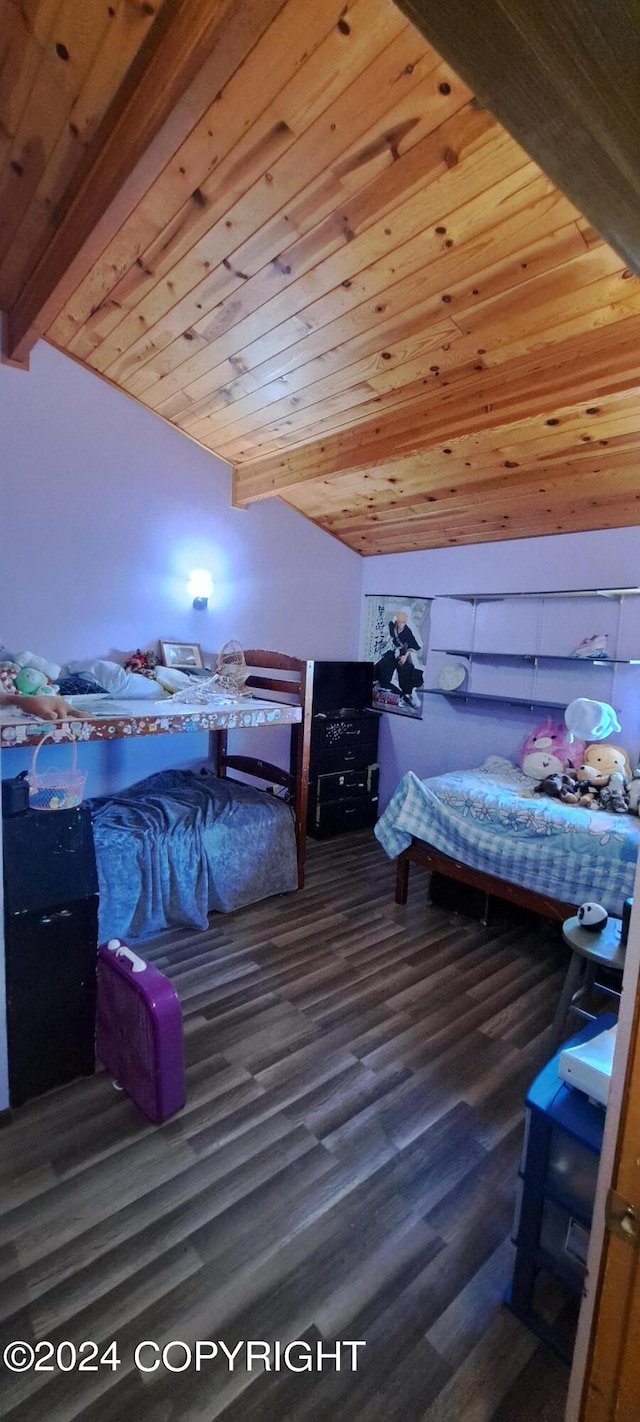 9450 Keshon Cir, Wasilla, AK 99654 - bedroom featuring wood finished floors, lofted ceiling, and wooden ceiling