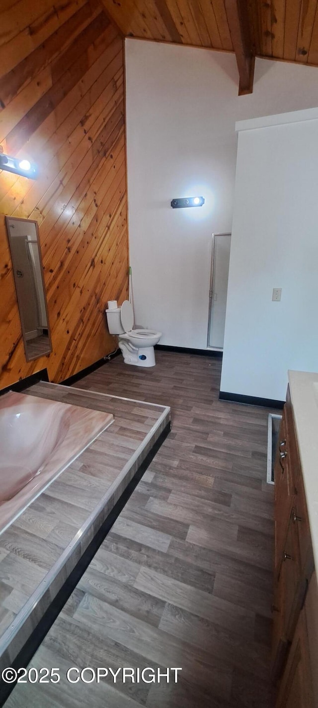 9450 Keshon Cir, Wasilla, AK 99654 - bathroom with vanity, wood finished floors, and wood ceiling