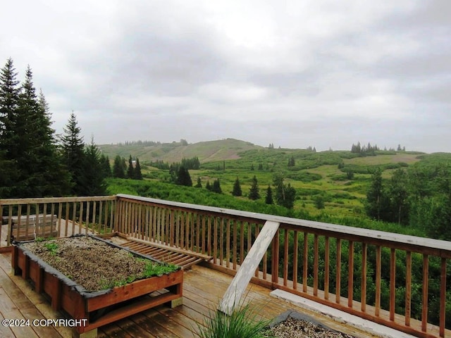 wooden deck with a rural view