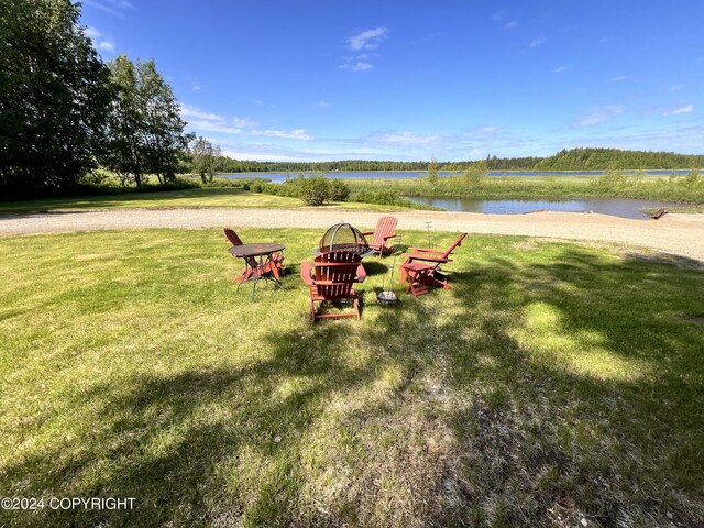 view of yard with a water view