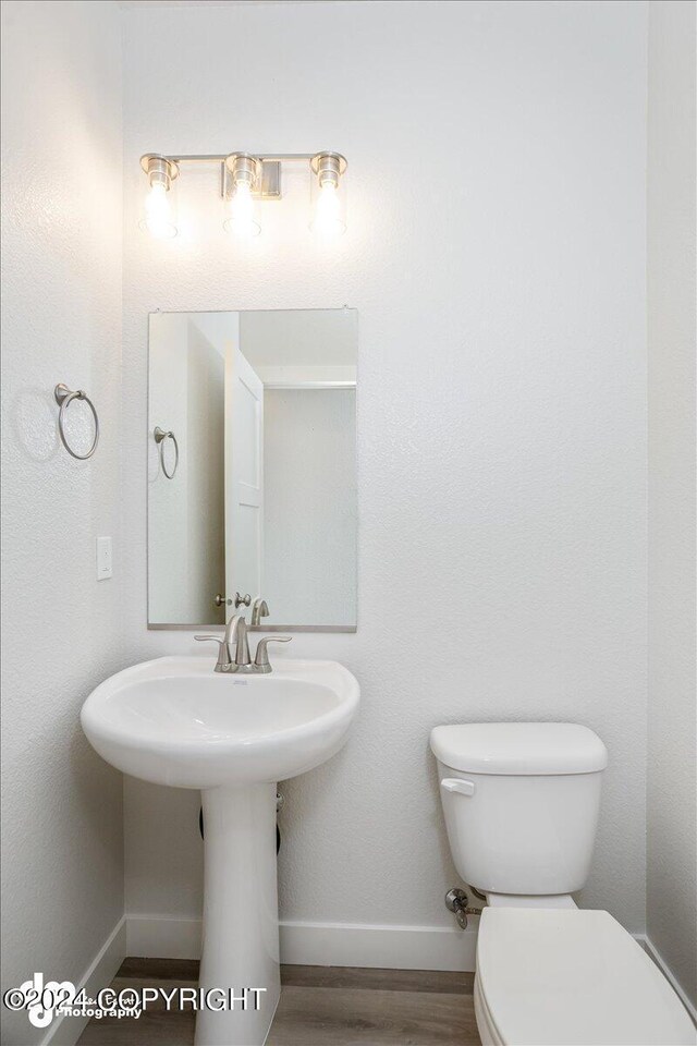 bathroom with hardwood / wood-style floors and toilet