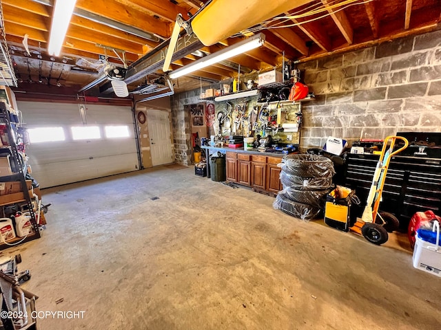 garage featuring a workshop area