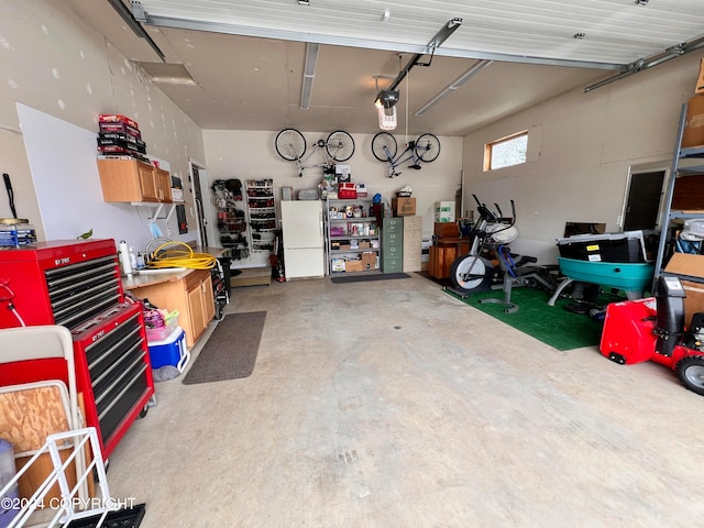 garage with white refrigerator