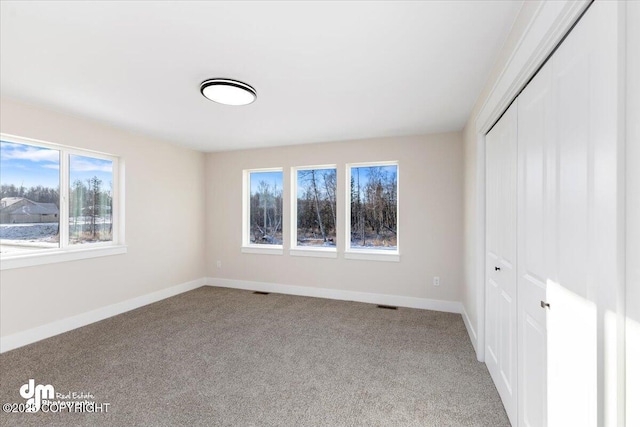 unfurnished bedroom with carpet flooring and a closet