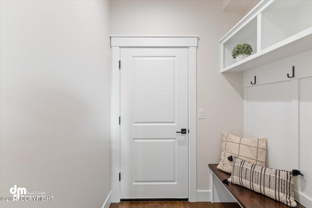 mudroom with dark hardwood / wood-style flooring