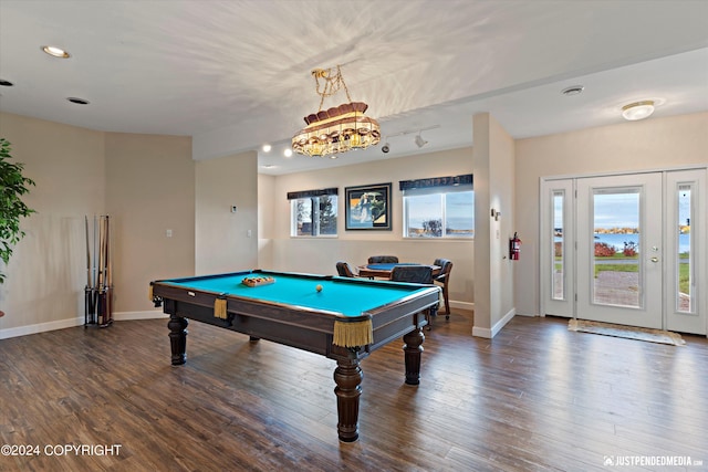 recreation room with wood-type flooring and pool table