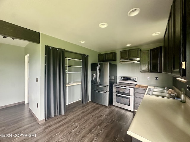 kitchen with dark hardwood / wood-style floors, sink, and appliances with stainless steel finishes