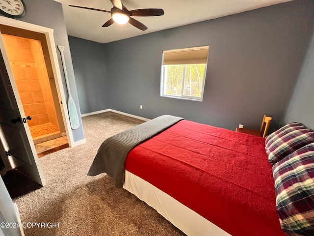 bedroom with carpet floors, baseboards, and a ceiling fan