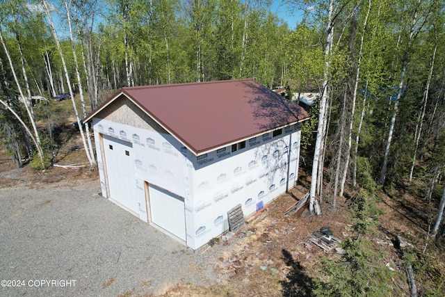 view of detached garage