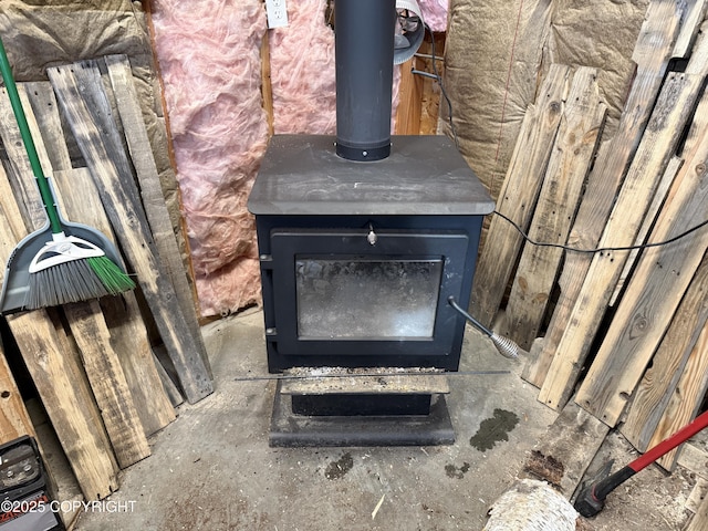 room details with a wood stove