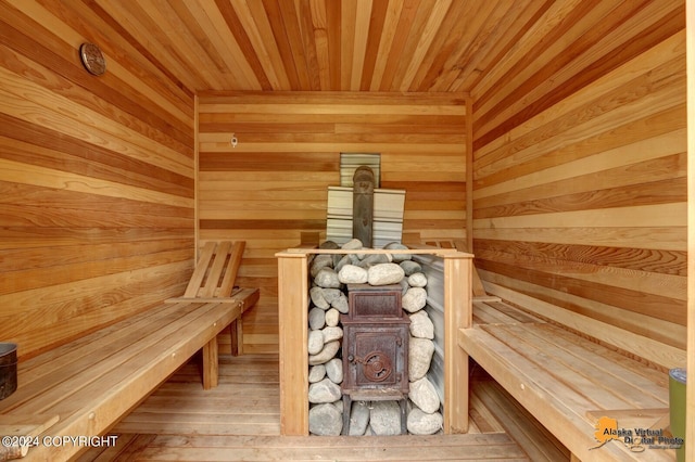 view of sauna with wood finished floors