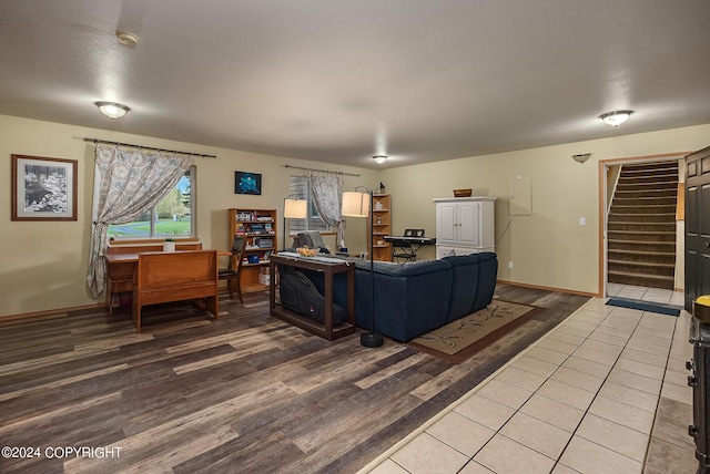 living room with wood-type flooring