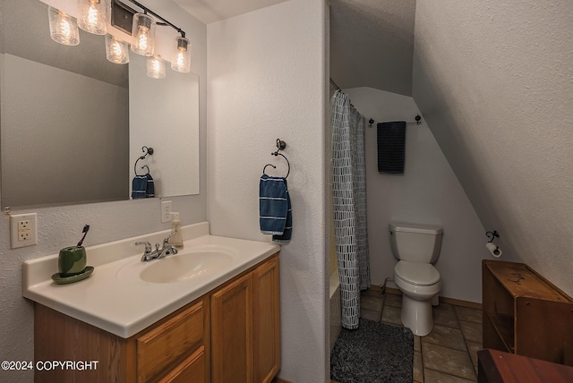 full bathroom featuring vanity, shower / bath combo, and toilet