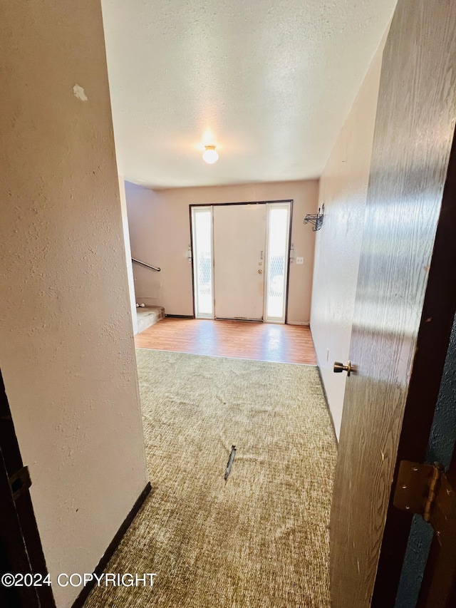 interior space with carpet and a textured ceiling