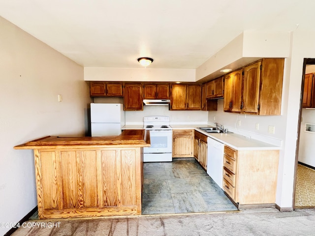 kitchen featuring sink, tile flooring, and white appliances