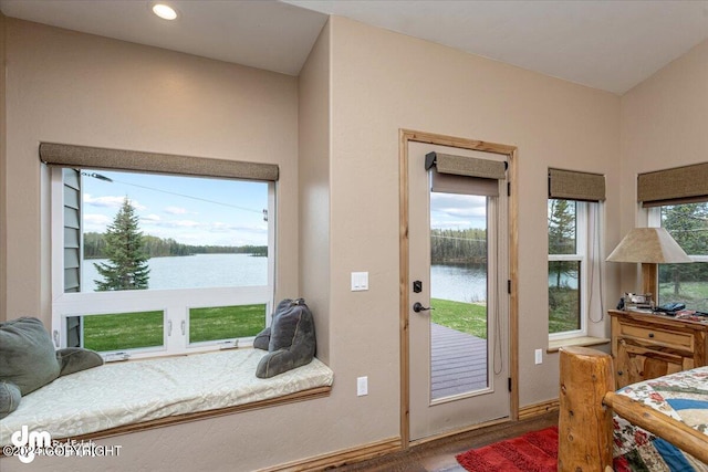 18226 Guernsey Rd, Wasilla, AK 99654 - entryway with wood finished floors, a water view, and recessed lighting