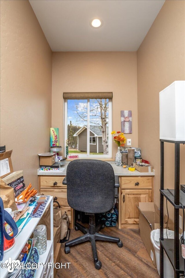 18226 Guernsey Rd, Wasilla, AK 99654 - office space featuring dark wood-type flooring and recessed lighting