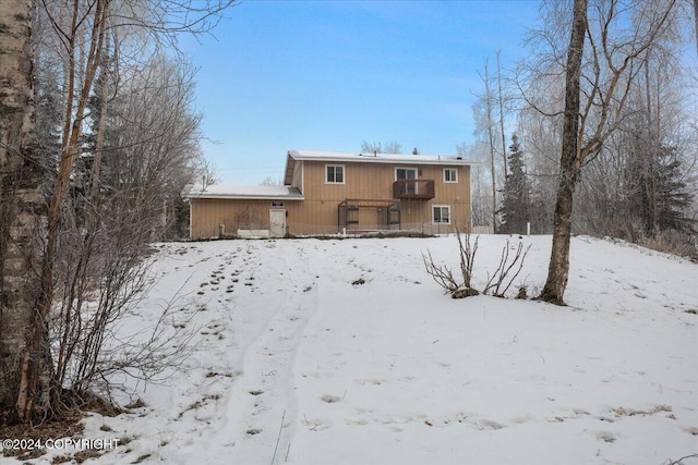 view of snow covered property