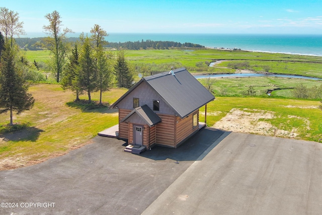 bird's eye view featuring a water view