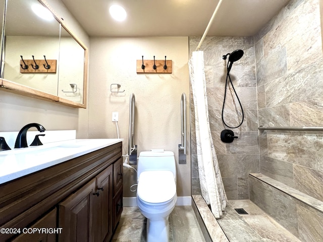 17041 Jacqueline Cir, Anchorage, AK 99516 - bathroom featuring vanity, tiled shower, toilet, and baseboards