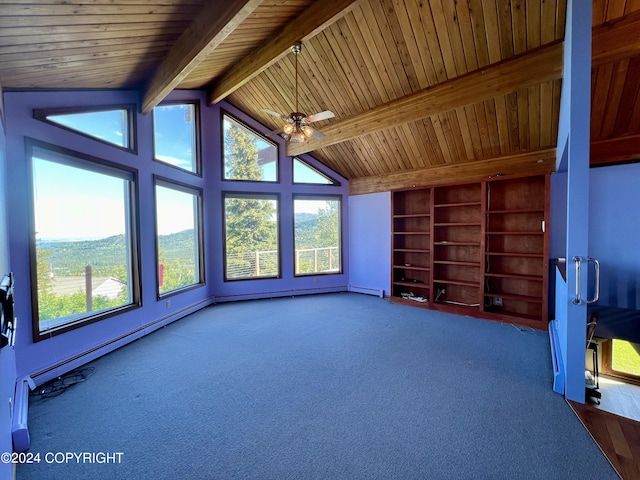 17041 Jacqueline Cir, Anchorage, AK 99516 - carpeted spare room featuring healthy amount of natural light, wood ceiling, a ceiling fan, a baseboard heating unit, and built in features